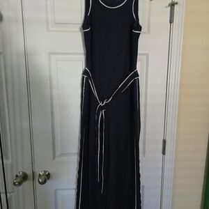 Banana Republic Navy Blue Belted Jumpsuit with White Accent Piping